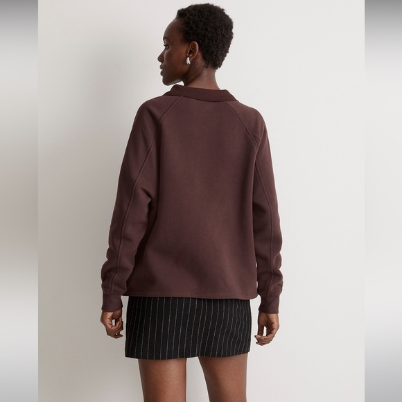 Madewell Betterterry Polo Sweatshirt in Chocolate Raisin (XXS) - Picture 5 of 13